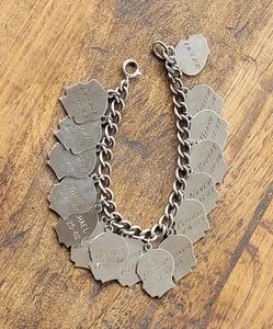 PULSERA DE COLECCIÓN PLATA ESTERLINA 16 DIJES NACIMIENTO INFANTIL con NOMBRE ENCANTO A.J.C. CO. USA - Imagen 1 de 12