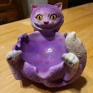 Purple Color Polyresin Cat Ashtray Mad Cat Cheshire Cat Trippy Cat  - Picture 1 of 7