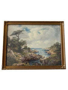 Moran Vintage Print Seaside Coastal Landscape Monterey Coast Pine Tree Ocean - Picture 1 of 11