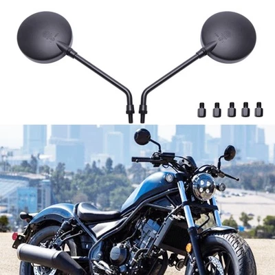 Motorcycle Side Mirrors Long Stem Black Round For Honda Rebel CMX 250 300 1100 - Image 1 of 4