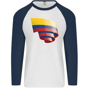 Rizado Columbia Bandera Colombino Día Fútbol Hombre L/S Camiseta de Béisbol - Imagen 1 de 9