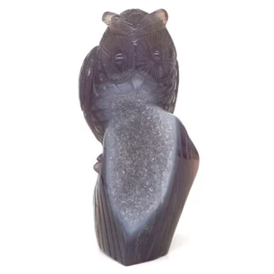 5.2" Owls Figurine Natural Gray agate Geode Crystal Carved Animal Craft Decor - Bild 1 von 5