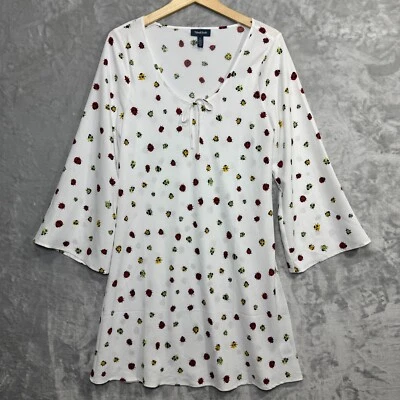 Modcloth Swarming Lady Bug Dress Womens Large White Bell Sleeve Semi Sheer Boho - Image 1 of 4