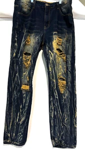 Pantalones de mezclilla para hombre sin marca acid y2k Distressed Grunge calce holgado talla 36x30 - Imagen 1 de 11