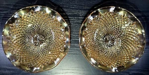 Menge 2 Vintage Karneval Glas Ringelblume Bernstein irisierend Rautenmuster Schalen - Bild 1 von 14