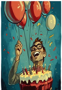 TARJETA DE FELICITACIÓN DE CUMPLEAÑOS 5.5X4.25 Sobre PARA ÉL FIESTA GLOBO HOMBRE DIVERTIDO - Imagen 1 de 1