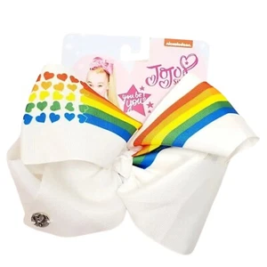 Girls Hair Bows Clip JoJo Siwa Bow Collection White Rainbow Hearts Accessories - Picture 1 of 6