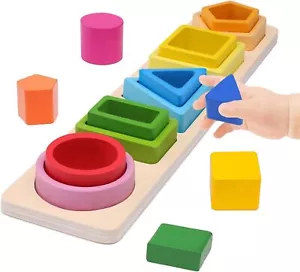 Montessori Toys for 1+ Year Old, Wooden Baby Stacking Multicolor - Picture 1 of 6