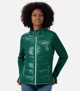 NFL Women's XL New York Jets Long Sleeve Zip Jacket Green THUMB HOLE POCKETS NWT - Picture 1 of 5