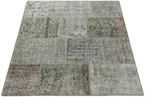 Teppich Vintage Patchwork Stone Wash 160x160 cm 100% Wolle Handgeknüpft grün - Bild 1 von 7