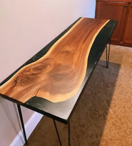 Black Epoxy Resin Console Slab Top Table, Wooden Table Top, Living Room Decor - Picture 1 of 12
