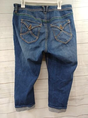 Jeans Venezia Capri azul denim bolsos com aba ponto grosso tamanho 16 - Imagem 1 de 4