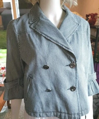 Ruby Rd Denim Jacket  Railroad Striped Seersucker 2 Pocket Size Petite  - Image 1 of 4
