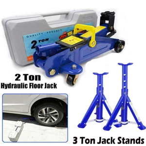 2 Ton Hydraulic Floor Trolley Jack Lifting Heavy Duty Car Lift+3 Ton Axle Stands - Picture 1 of 17