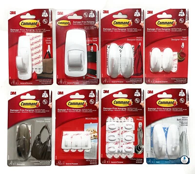 3M COMMAND Designer Hooks Large Medium Small With Strips Damage Free Hanging - Image 1 of 2