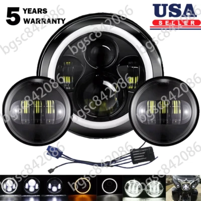 Faro LED negro 7" + luces de paso para Harley Davidson Touring Road King Foto 1 de 4