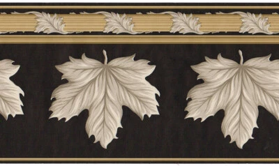 建筑灰褐色 Acanthus 枫叶金色黑色墙纸边框 6.25 — 第 1/3 张图片