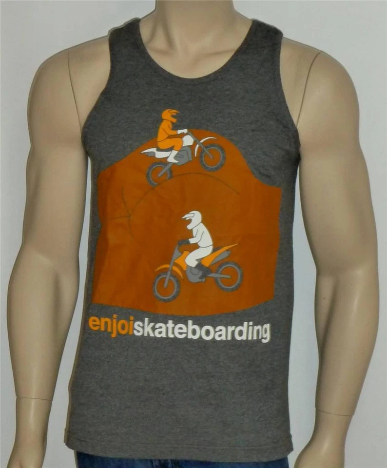 Enjoi Skateboarding Road Rash Tank Top Mens Charcoal Dirt Bike T-Shirt NWT New - Image 1 of 1