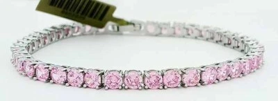 BRAZALETE TENIS ZAFIRO ROSA 14K CREADO POR LABORATORIO 14,60 Cts chapado en oro blanco - nuevo con etiquetas Foto 1 de 3