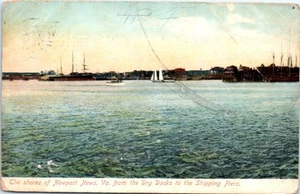 1907 Postkarte Die Küsten von Newport News Virginia VA Trockendock Versand Anleger  - Bild 1 von 2