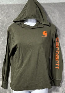 Carhartt Youth Hoodie Long Sleeve Olive Green Shirt Size M 10-12 Logo Workwear - Picture 1 of 9