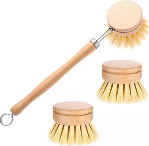 Dish Brush with Beechwood Handle with 2 Heads Natural Wood Dish Scrub Brush ... - Picture 1 of 7
