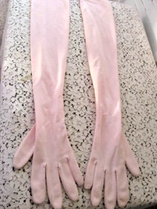 LOVELY 22" LONG PALE PINK BUTTONED COTTON NYLON OVER ELBOW FORMAL OPERA GLOVES - Picture 1 of 5