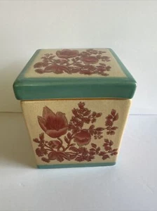 Pier 1 Square Vintage, Retro Canister Tan, Pink, Floral & Turquoise Great! - Picture 1 of 12