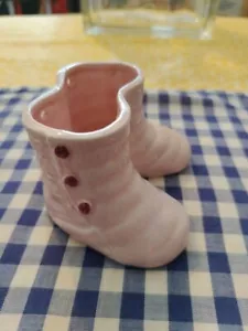 Pink Ceramic Baby Girl Bootie Shoe Planter Nursery Decor Occupied Japan Vintage - Picture 1 of 18