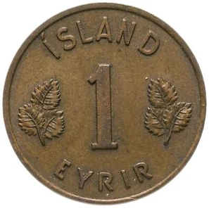 Iceland 1 Eyrir Coin | Icelandic Betula Pubescens | KM8 | 1946 - 1966 - Picture 1 of 3