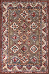 Gemüsefarbstoff braun/elfenbein super kasachisch orientalisch handgeknüpft Zimmer Größe Teppich 7x10 - Bild 1 von 12