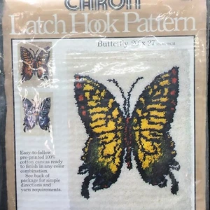 Caron Latch Hook Pattern Canvas Butterfly 20” x 27” #3054 1977 Made In USA New - Picture 1 of 9
