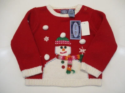 KOALA KIDS Snowman Sweater 24 mos Boy Girl Red Pullover 3D Design L/S NWT - Image 1 of 4