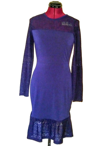 Abito MICHAEL Michael Kors blu navy donna balza pizzo orlo taglia XS lunghezza ginocchio