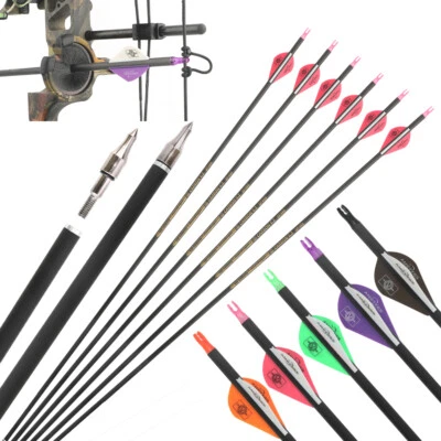 32"Pure Carbon Archery Arrow SP300-600 2''Water Drop Vanes Push-in Nock Shooting - Image 1 of 4