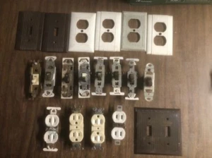 LOT of 18 vintage Outlets Wall Plugs Light Switches Covers Etc - Picture 1 of 7