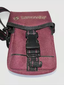 Samsonite Camera Case Zipper Pocket Shoulder Bag BurgunBlack Canvas Pouch 6.5x4" - Picture 1 of 4