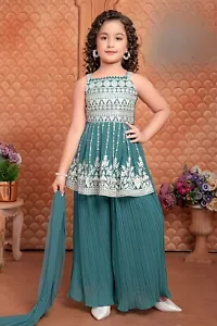 Small Girls Sharara Suit Pakistani Ready Made Top Plazzo Suit Kids Wedding Dress - Picture 1 of 13