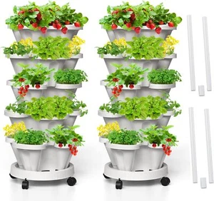 Strawberry Vertical Planter, 5 Tiered Stacking Garden 5 Tier-2 Pack, White - Picture 1 of 6