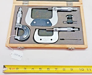 Micrometer Set 0-3” W/ Wooden Case. Unbranded, .0001" Ratchet Stop, Spindle Lock - Picture 1 of 7