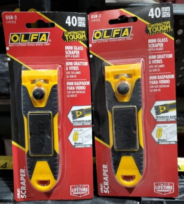 *2PACK* OLFA 40mm Mini Glass Scraper Model GSR-2 w/6 Spare Blades - Image 1 of 2