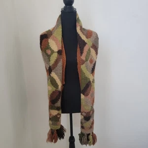 Vintage handgewebt 100% Wolle handgesponnen Made in Nepal gehäkelt Strick Schal kuschelig - Bild 1 von 11