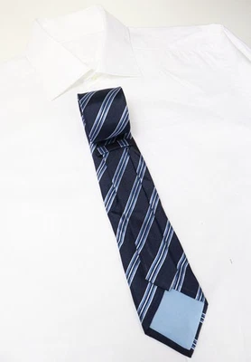 Cravatta Uomo Taglia Unica 100% Seta Classica A Strisce Blu - Immagine 1 di 4