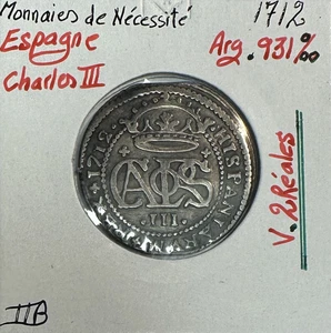 ESPAGNE - Monnaie de Nécessité 1712 - Pièce en Argent // Qualité : TTB - Picture 1 of 2
