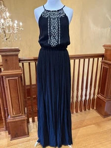 Boho Chic Embroidered Hollister Black Maxi Slitted Dress Wmns’s Sz M - Picture 1 of 10