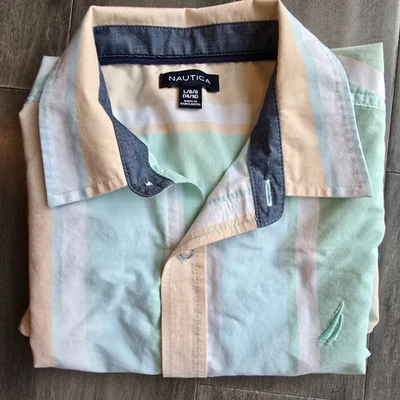 Camisa Nautica Niños Jóvenes L (14-16) Abotonada Manga Corta Cuadros Naranja Foto 1 de 4