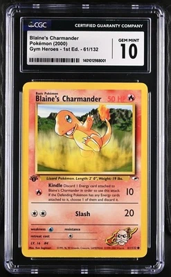 CGC 10 GEM MINT Pokémon Blaine's Charmander 1st Edition 61/132  Gym Heroes - Image 1 of 2