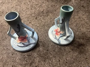 Vintage Pair Roseville Snowberry Persian Blue Candlesticks/Holders - Picture 1 of 11