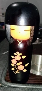Japanese KOKESHI Wood Doll 4” Vintage SOSAKU Hand Painted Black Floral - Picture 1 of 2