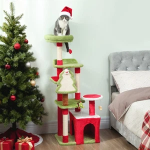 120cm Cat Tree, Christmas Cat Tower with 3 Sisal Scratching Posts, Green - Picture 1 of 11